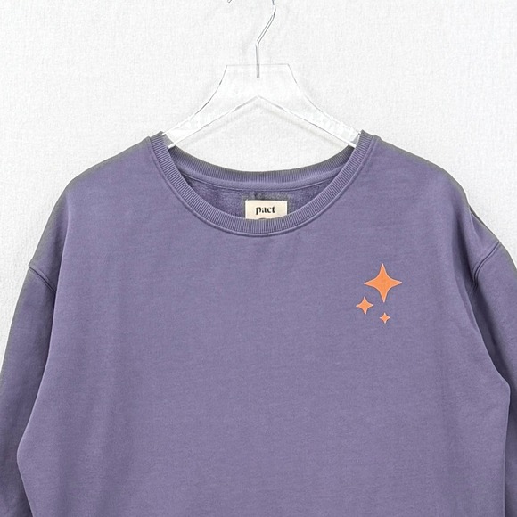 PACT Crew Neck Sweater Womens Large Purple Moon Start Print Cozy Casual Organic - Picture 3 of 13